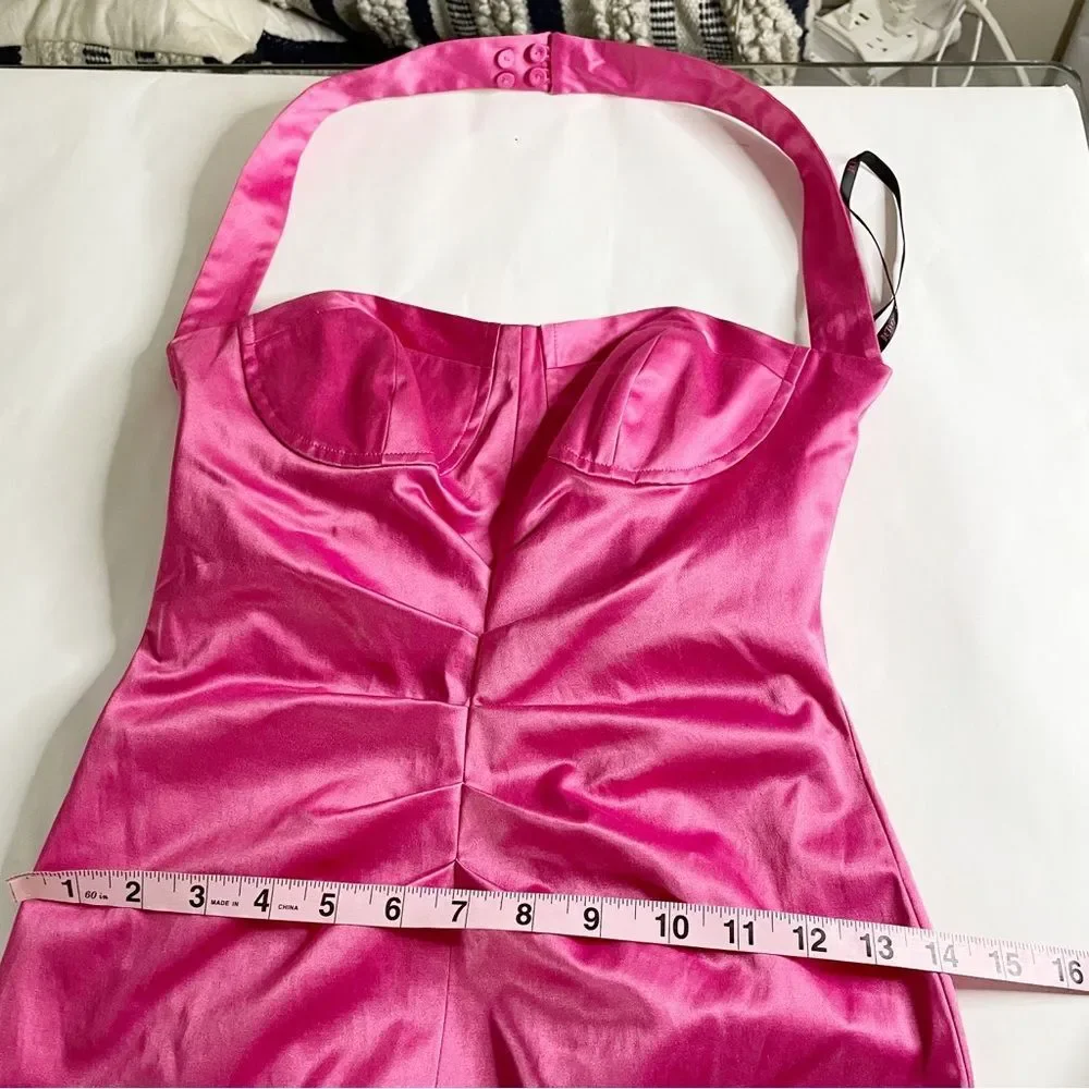 Y2K Vtg Betsey Johnson hot pink satin halter top mini dress 2 women’s - Picture 9 of 13